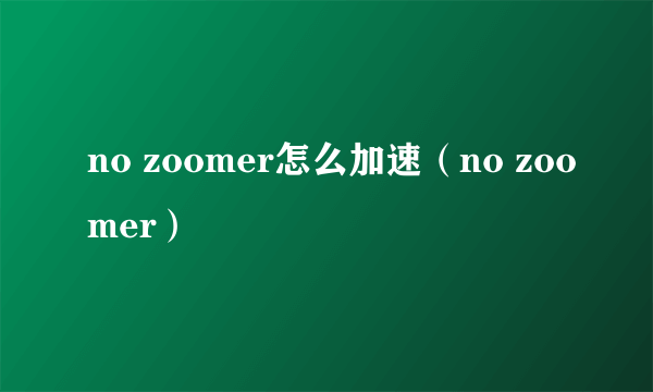 no zoomer怎么加速（no zoomer）