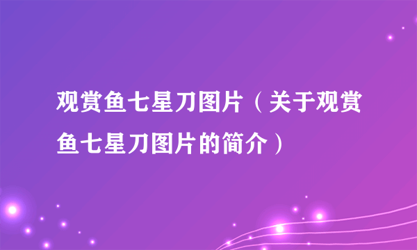 观赏鱼七星刀图片（关于观赏鱼七星刀图片的简介）