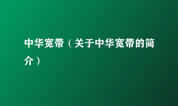 中华宽带（关于中华宽带的简介）