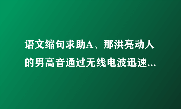 语文缩句求助A、那洪亮动人的男高音通过无线电波迅速传向四面八方. 缩句：高音通过电波. B、冬眠是动物在漫长的严冬,在晦